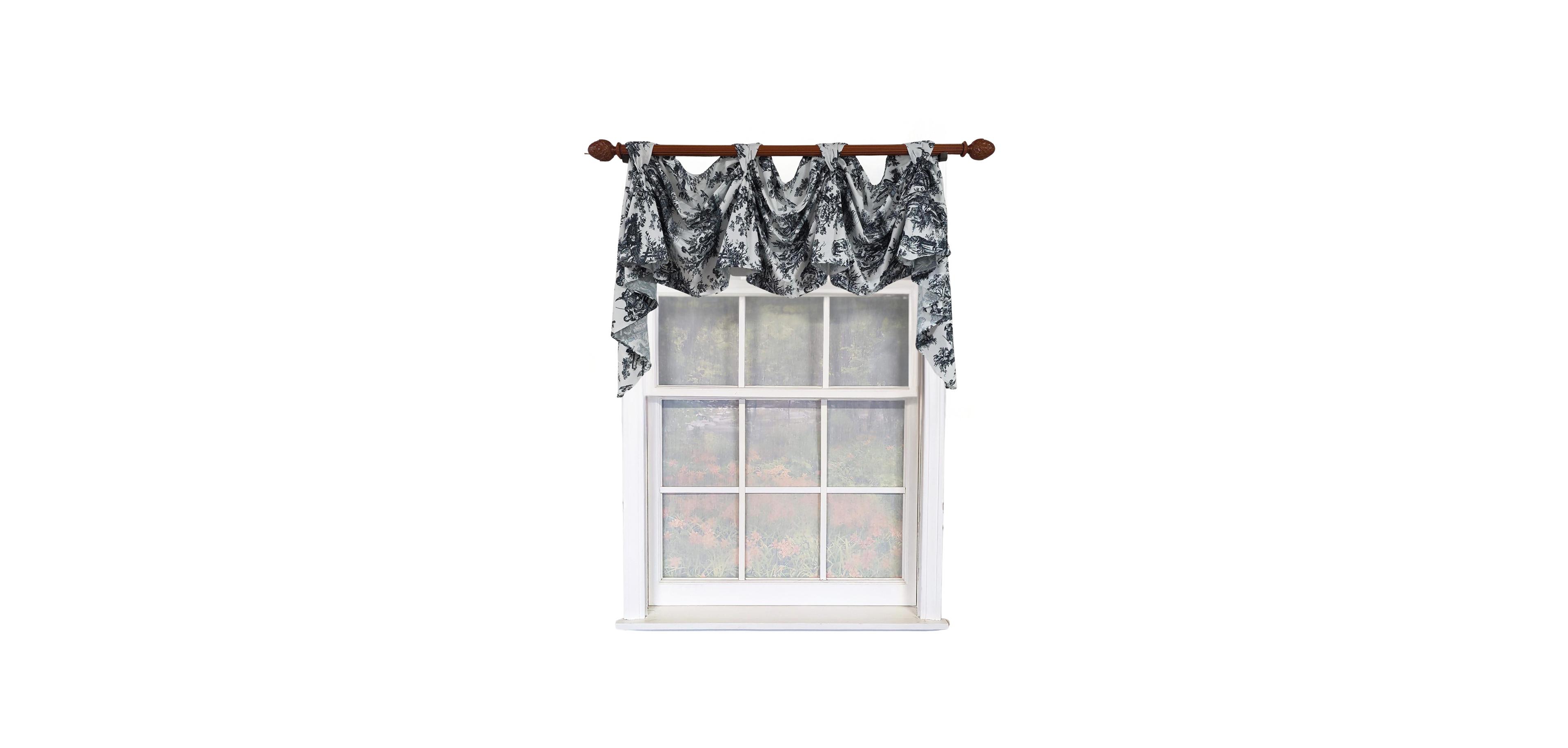 Rlf Home Baroque 3-s Victory 100% Cotton Tab Top Swag Window Curtain 54" x 25" Black