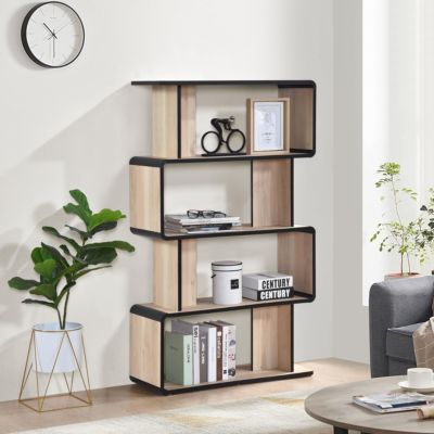Nathan Wooden Display Book Shelf Bookcase – Shelving Rack Unit Organizer, Oak/Black