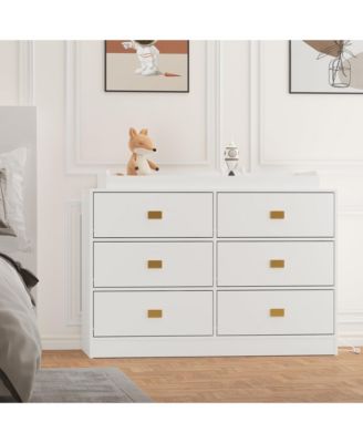 Dresser for Bedroom with 6 Drawers, Changing Table Dresser with Changing Table Top, Nursery Dresser Diaper Changing Station for Baby
