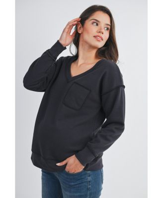 Maternity V Neck Long Sleeve Front Pocket Sweatshirt