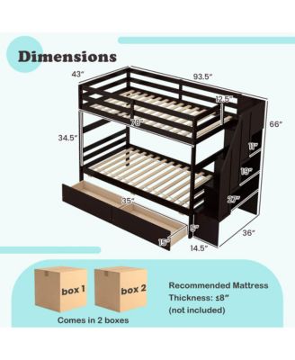 Twin Over Twin Bunk Bed with Storage Stairs & Drawers Full-length Guardrails