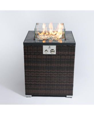 24 Inch Square Propane Fire Pit Table with Wicker Base and 50000 BTU Burner