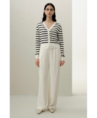 Women's Silk-Cotton Striped Knit Cardigan Set