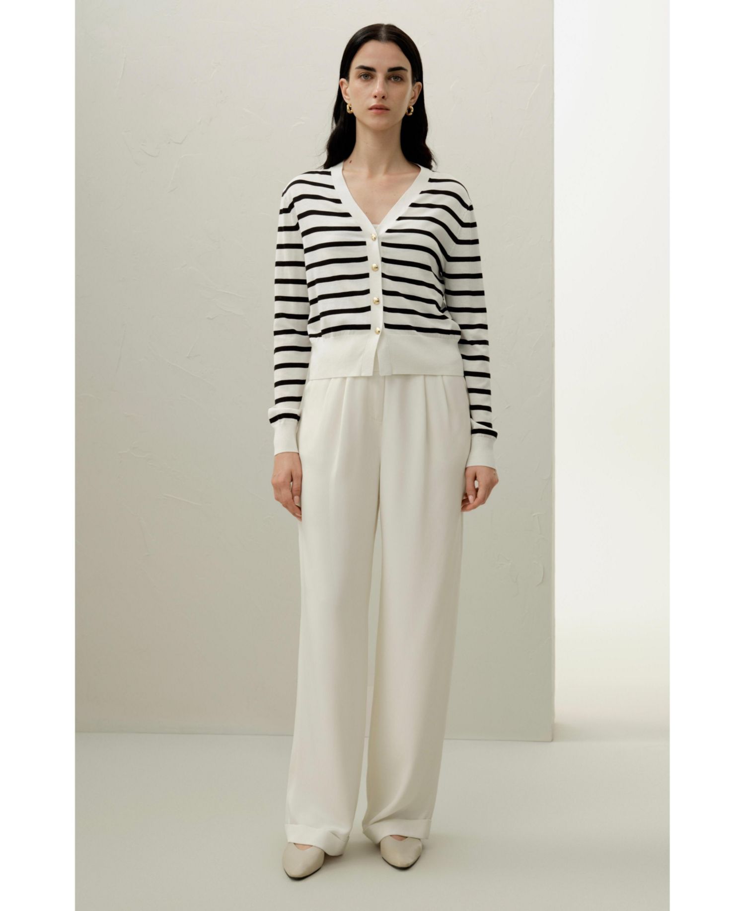 Women's Silk-Cotton Striped Knit Cardigan Set