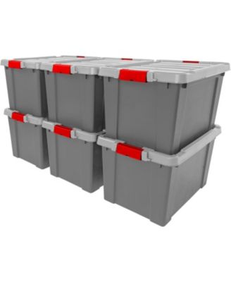 USA 19 Gallon Lockable Storage Totes with Lids, 6 Pack – Heavy Duty Durable Stackable Containers, Large Garage Organizing Bins Moving Tubs