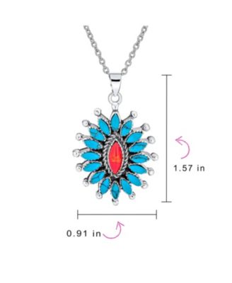 Western Navajo Style Red Blue Turquoise Conoch Flower Blossom Necklace .925 Sterling Silver