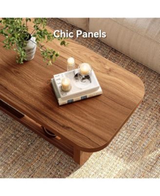 47-Inch 2-Tier Coffee Table with Storage and Safe Rounded Corners Farmhouse Style