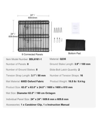 Dog Playpen, 8-Panel Foldable Metal Exercise Pen w/ Bottom Pad, 24 in H, Puppy Fence w/ Ground Stakes, Indoor/Outdoor