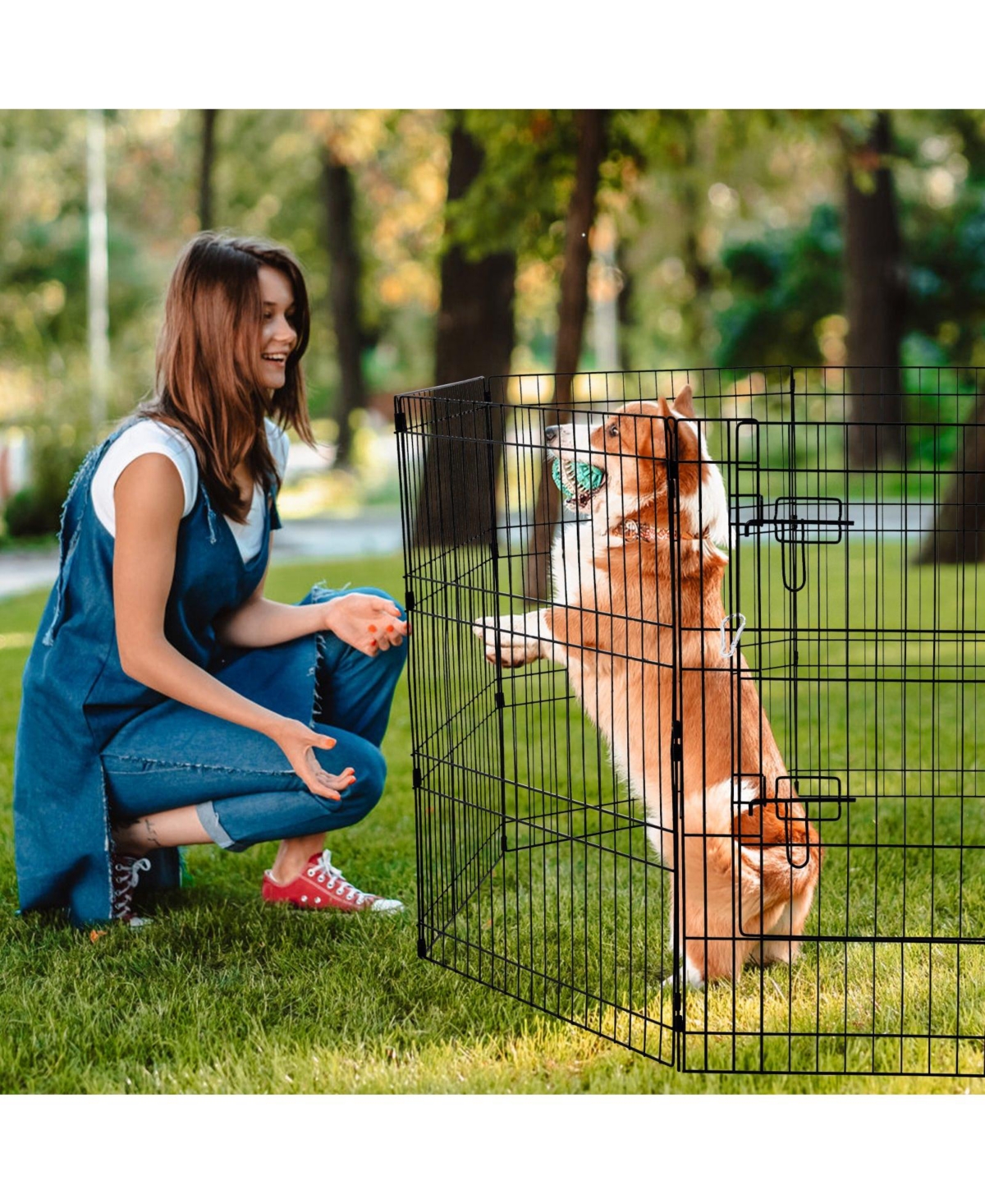 Cozito Dog Playpen, 8-Panel 30"H x 24"W Foldable Metal Exercise Pen w/ Door, Top Cover & Bottom Pad, Indoor/Outdoor Pet Fence