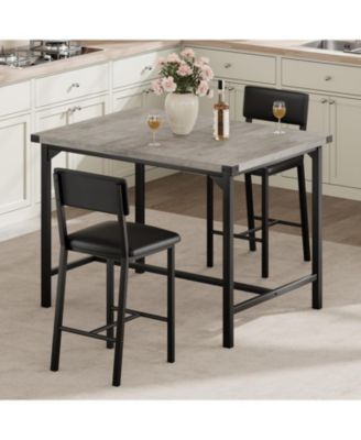 3-Piece Counter Height Dining Table Set for 2 with Footrest & Corner Protectors, Kitchen Table and 2 Upholstered Bar Stools