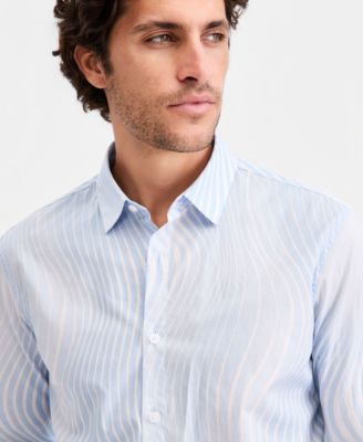 Alfani Men's Cotton Fluid Swirl Stripes Long-Sleeve Shirt