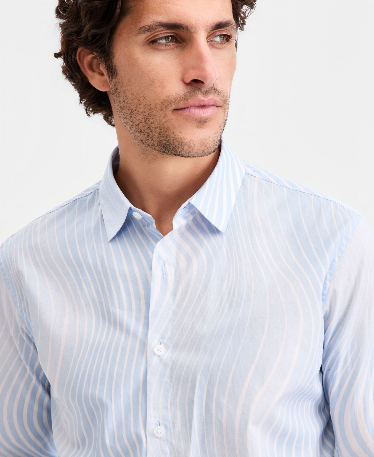Men's Cotton Fluid Swirl Stripes Long-Sleeve Shirt