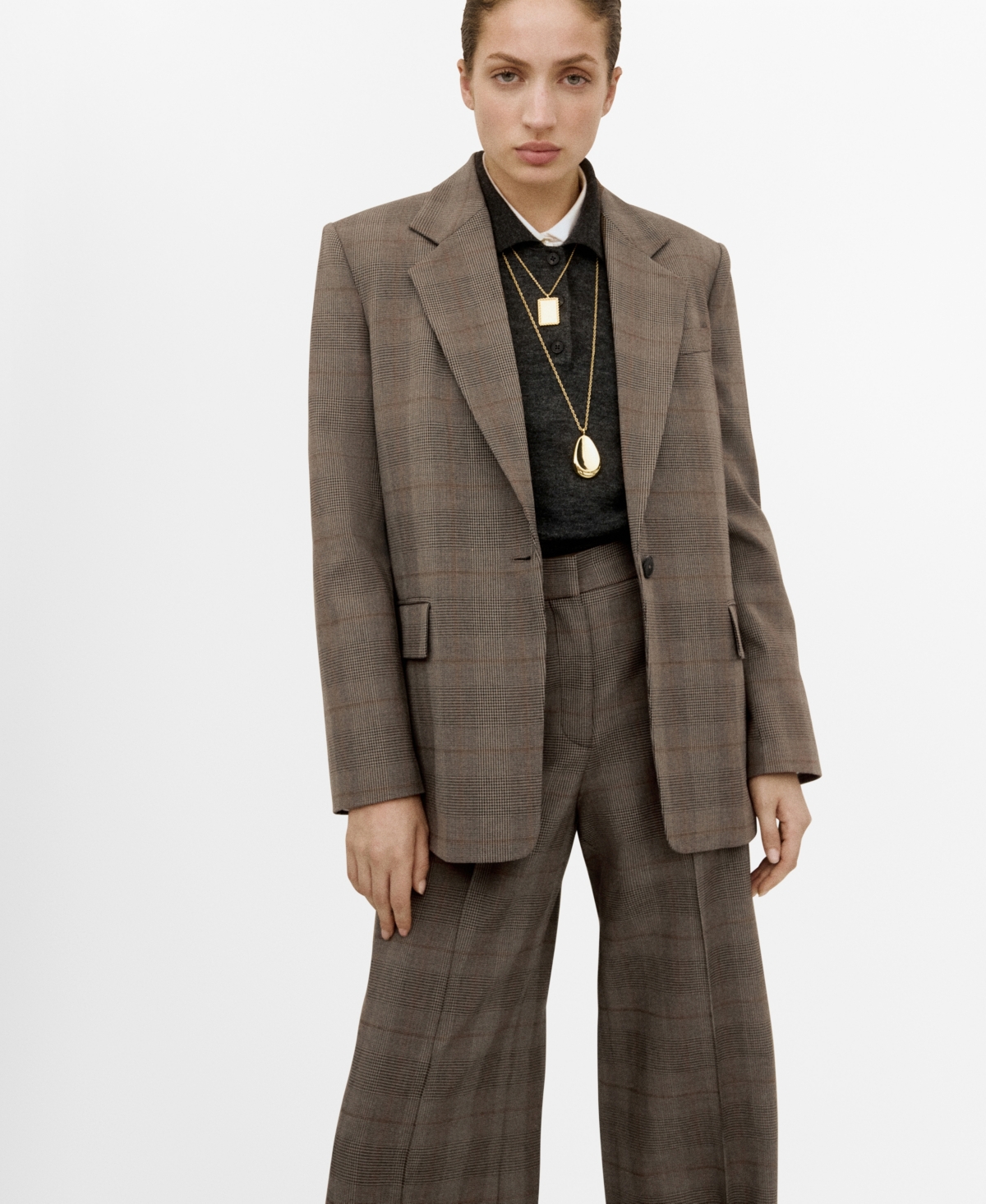 Mango Women's Wool-Blend Check Pants