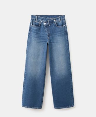 Women's Crossover Waistband Wide-Leg Mid-Rise Jeans
