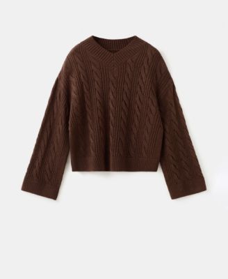Women's V-Neck Braided Sweater