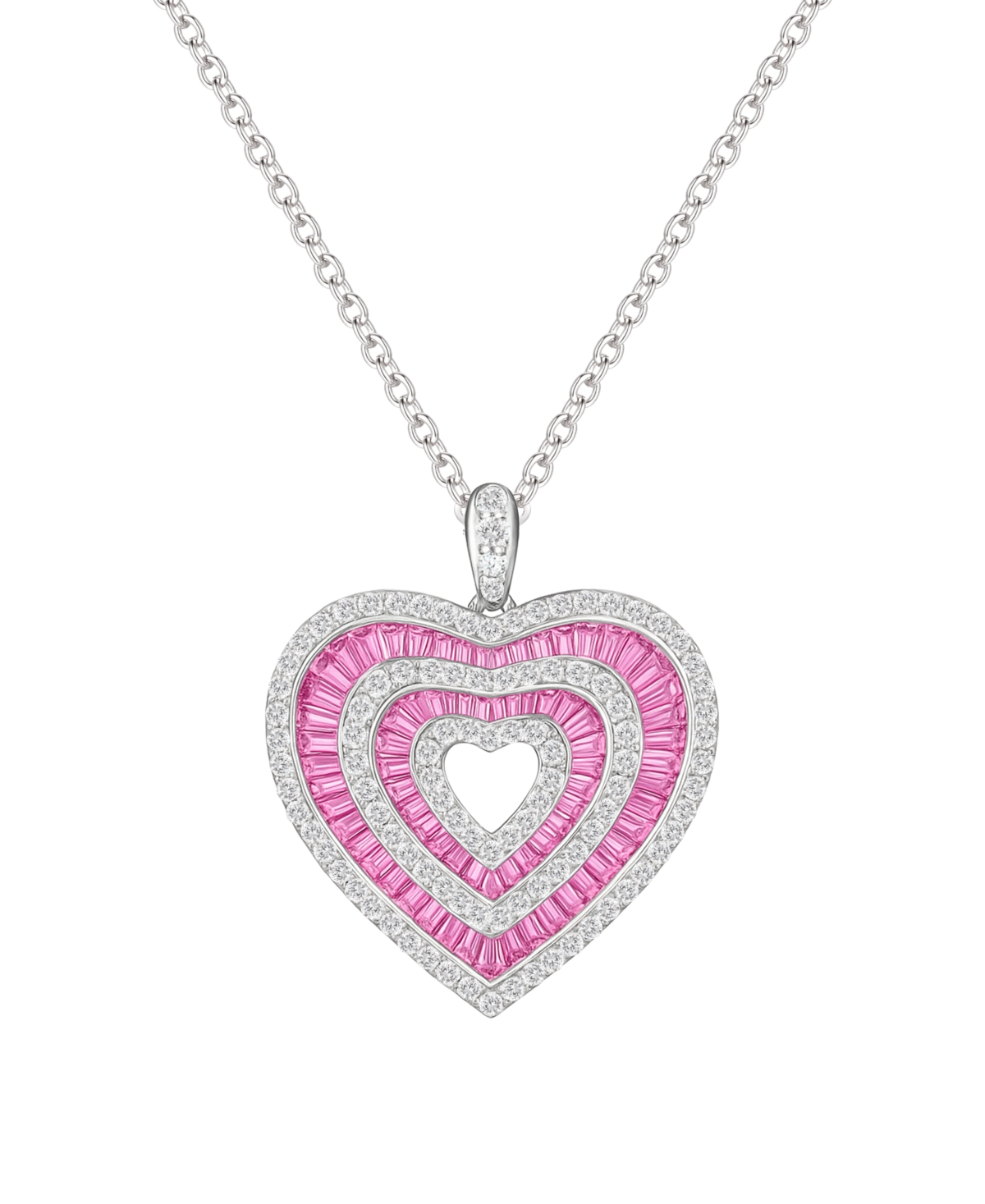 Macy's Lab-Grown Pink Sapphire (1.2 ct. t.w.) and White Sapphire (1 ct. t.w.) Heart Pendant Necklace in Sterling Silver