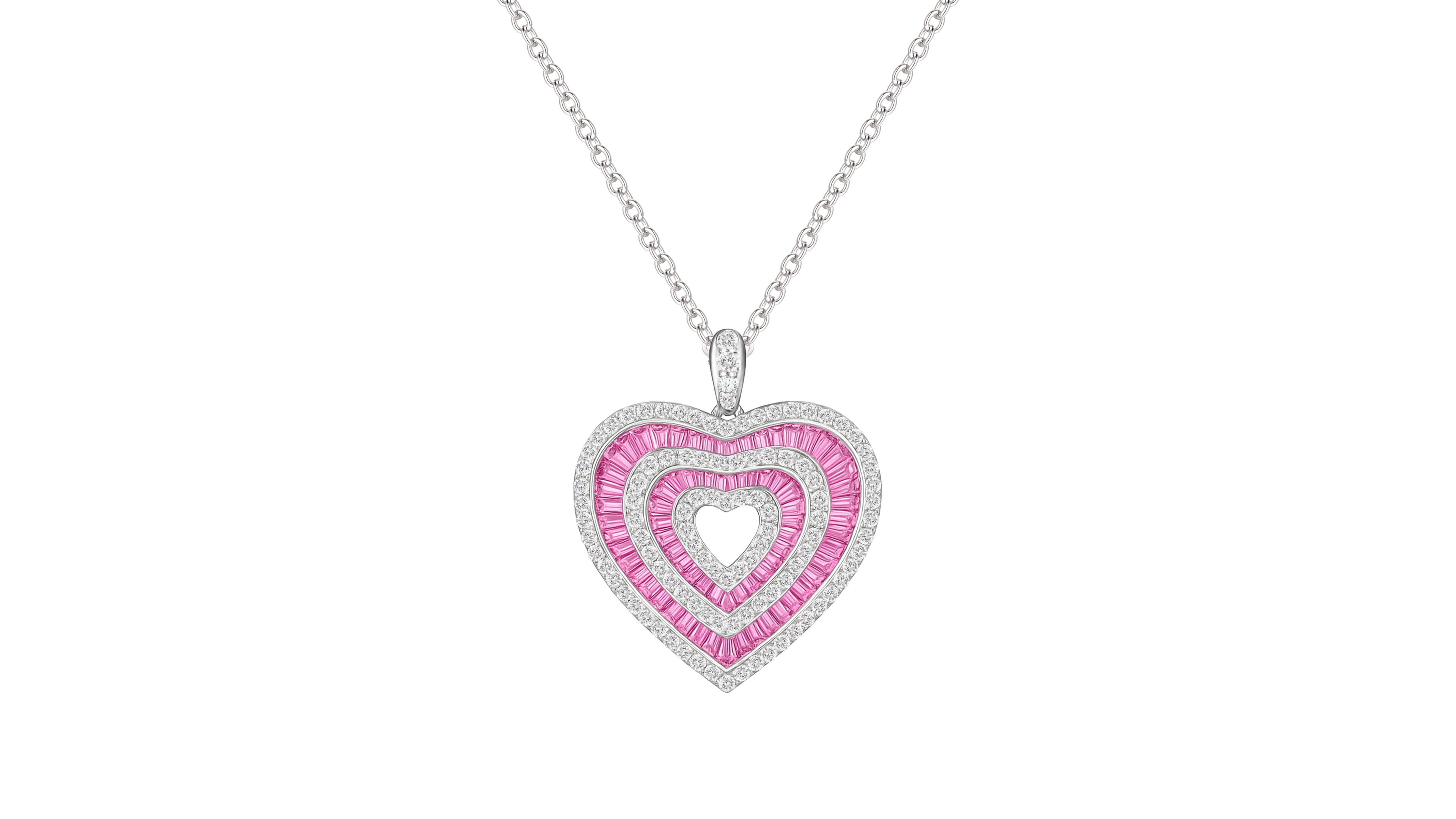 Macy's Lab-Grown Pink Sapphire (1.2 ct. t.w.) and White Sapphire (1 ct. t.w.) Heart Pendant Necklace in Sterling Silver