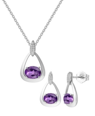 2-Pc. Lab-grown  Ruby (3.5 ct. t.w.) and Lab-Grown White Sapphire (0.03 ct. t.w.)  Earrings And Pendant Set in Sterling Silver (Also Available in Opal, Amethyst, Sapphire and Blue Topaz)