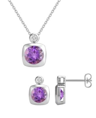 2-Pc. Amethyst (2.5 ct. t.w.) and Lab-Grown White Sapphire (0.1 ct. t.w.) Earrings And Necklace Set in 14k Gold Over Sterling Silver (Also Available in Other Gemstones)