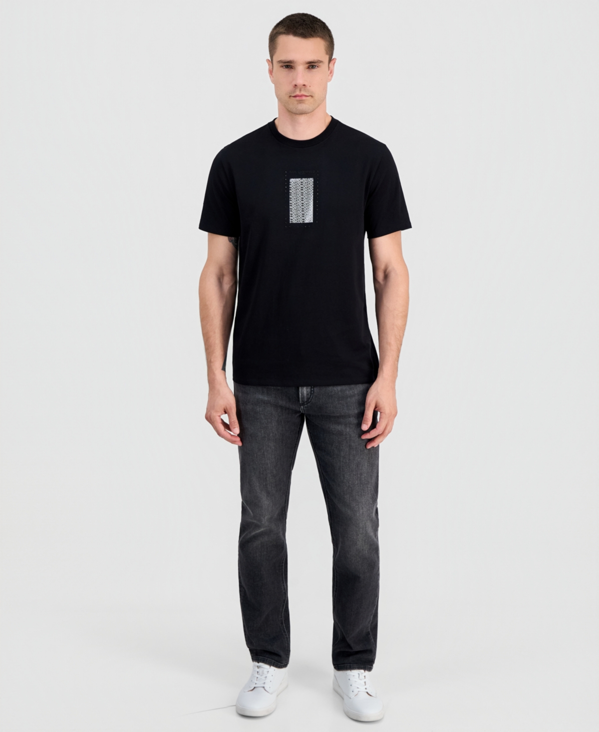 Karl Lagerfeld Paris Men's Studded Logo Crewneck T-Shirt