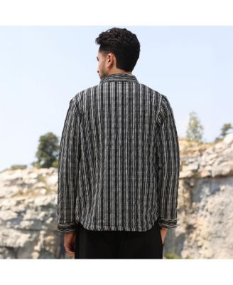 Men's Midnight Black Woven-Striped Quilted Jacket