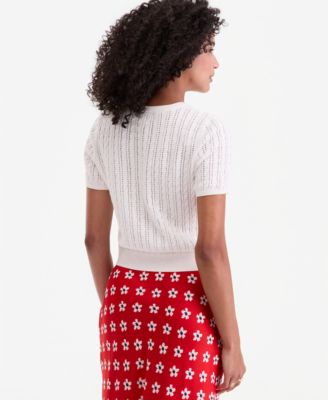 Women's Short Sleeve Cable-Knit Cardigan