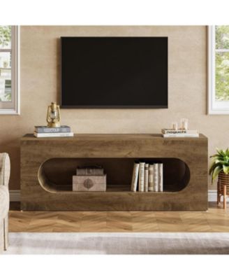 63" TV Stand for TVs up to 65 Inches, Entertainment Center with Large Open Storage, Rustic Natural TV Console