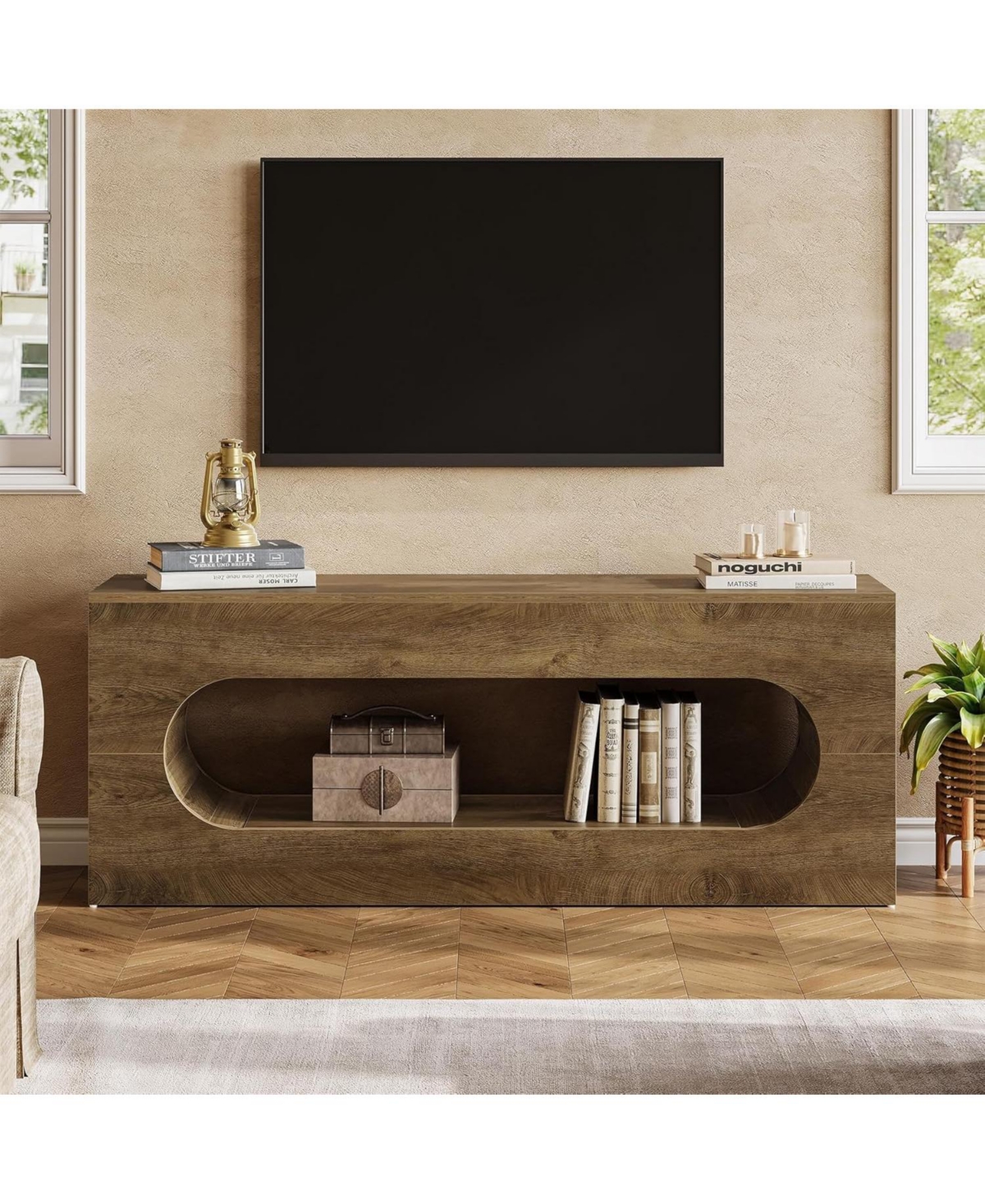 Tribesigns 63" Tv Stand for Tvs up to 65 Inches, Entertainment Center with Large Open Storage, Rustic Natural TV Console