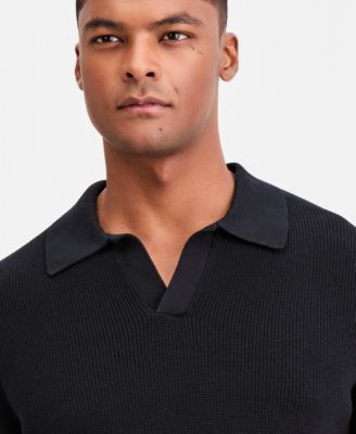 Men's Cotton Johnny Collar Short-Sleeve Sweater