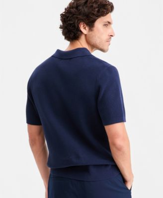 Men's Cotton Johnny Collar Short-Sleeve Sweater