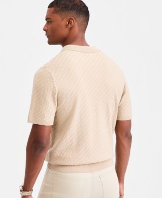 Men's Basketweave Short-Sleeve Polo Sweater