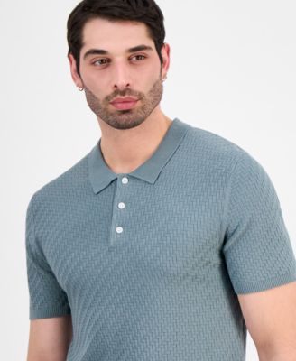 Men's Basketweave Short-Sleeve Polo Sweater