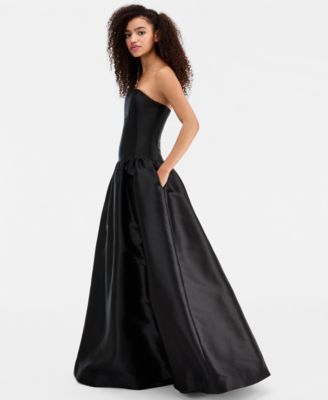 Juniors' Mikado Strapless Drop-Waist Corset Ball Gown