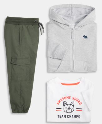 Boys' Toddler 12M-5T Zip-Up Hoodie, Champs Dog T-Shirt & Cargo Jogger Pants