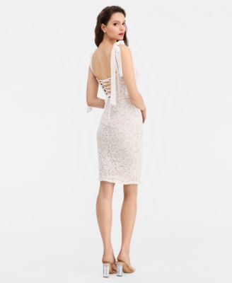 Juniors' Lace Corset Sleeve Slim Midi Dress