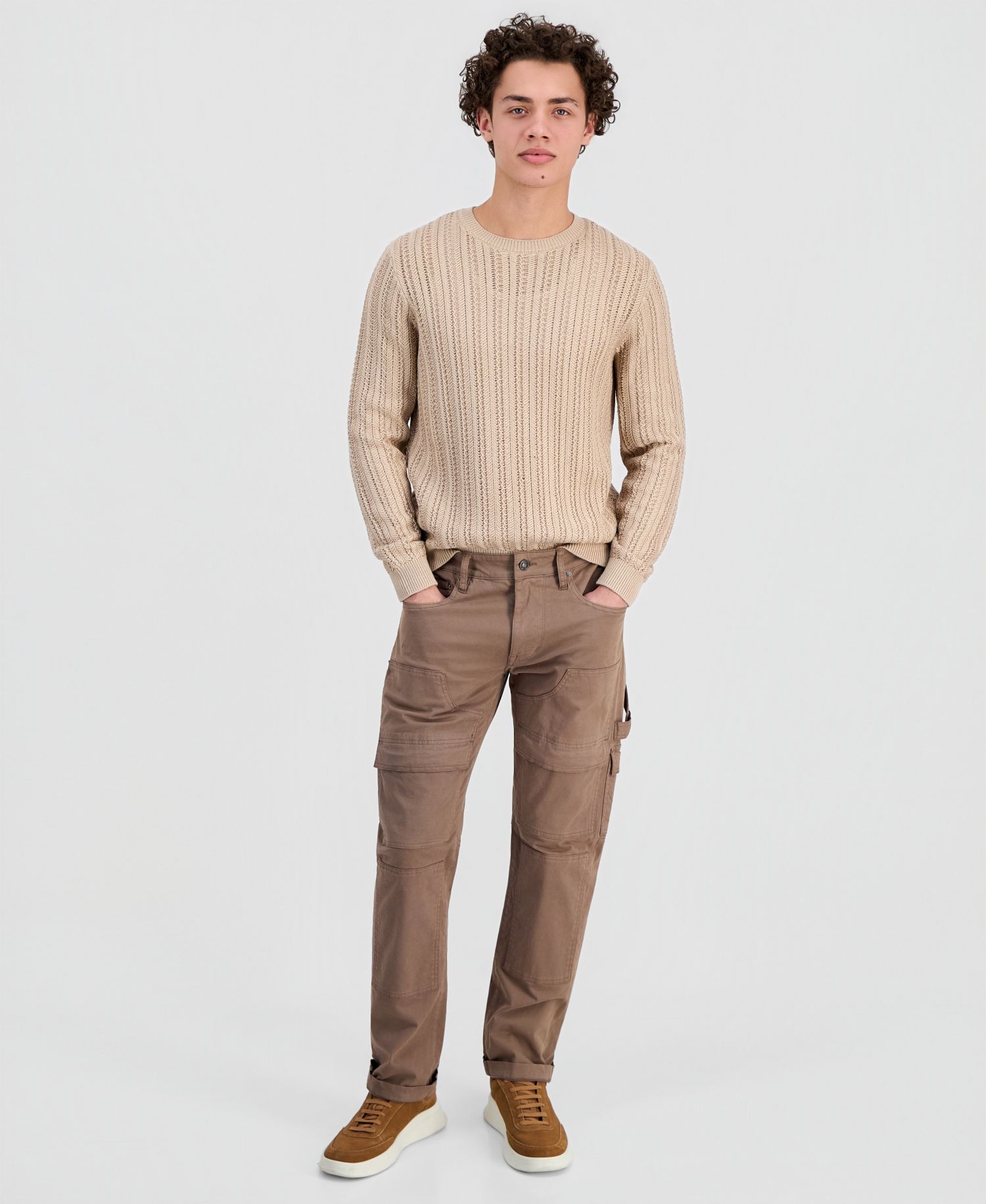 Men's Herringbone-Texture Crewneck Sweater