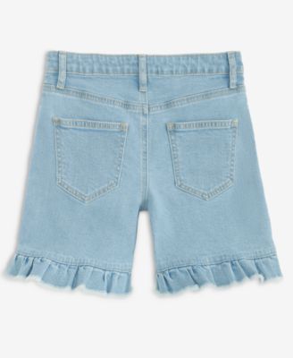 Girls' 5-20 Ruffle-Hem Denim Midi Shorts