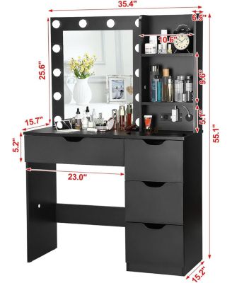 Modern Vanity Makeup Desk  Vanity Mirror Built-in Lights 4 Drawers for Bedrooms, Apartments, Easy to Assemble