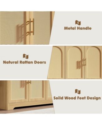 59” Sideboard Buffet Cabinet, Large Credenza Storage with 4 Rattan Doors