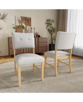 Upholstered Dining Chairs, Set of 4, Beige & Natural Wood