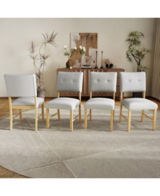 Upholstered Dining Chairs, Set of 4, Beige & Natural Wood