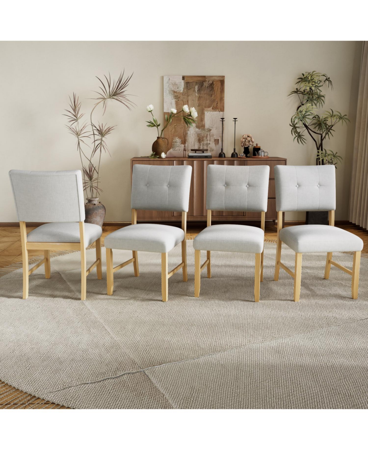 Streamdale Furniture Upholstered Dining Chairs, Set of 4, Beige & Natural Wood - Beige natural