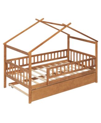 Wooden House Bed with Trundle