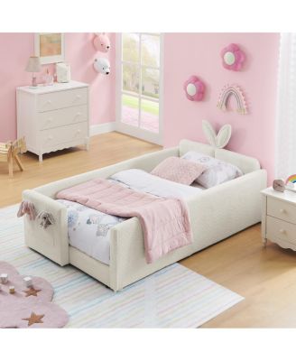 Twin Size Upholstered Platform Bed with Rabbit Ear Headboard