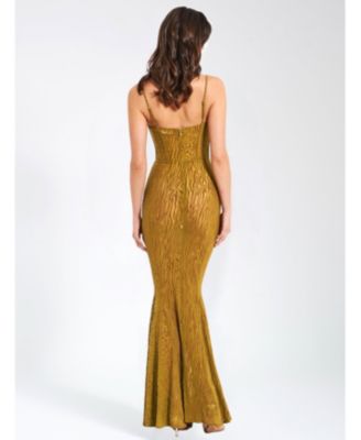 Women's Ulani Gold Burnout Velvet Detail Mesh Maxi Dress