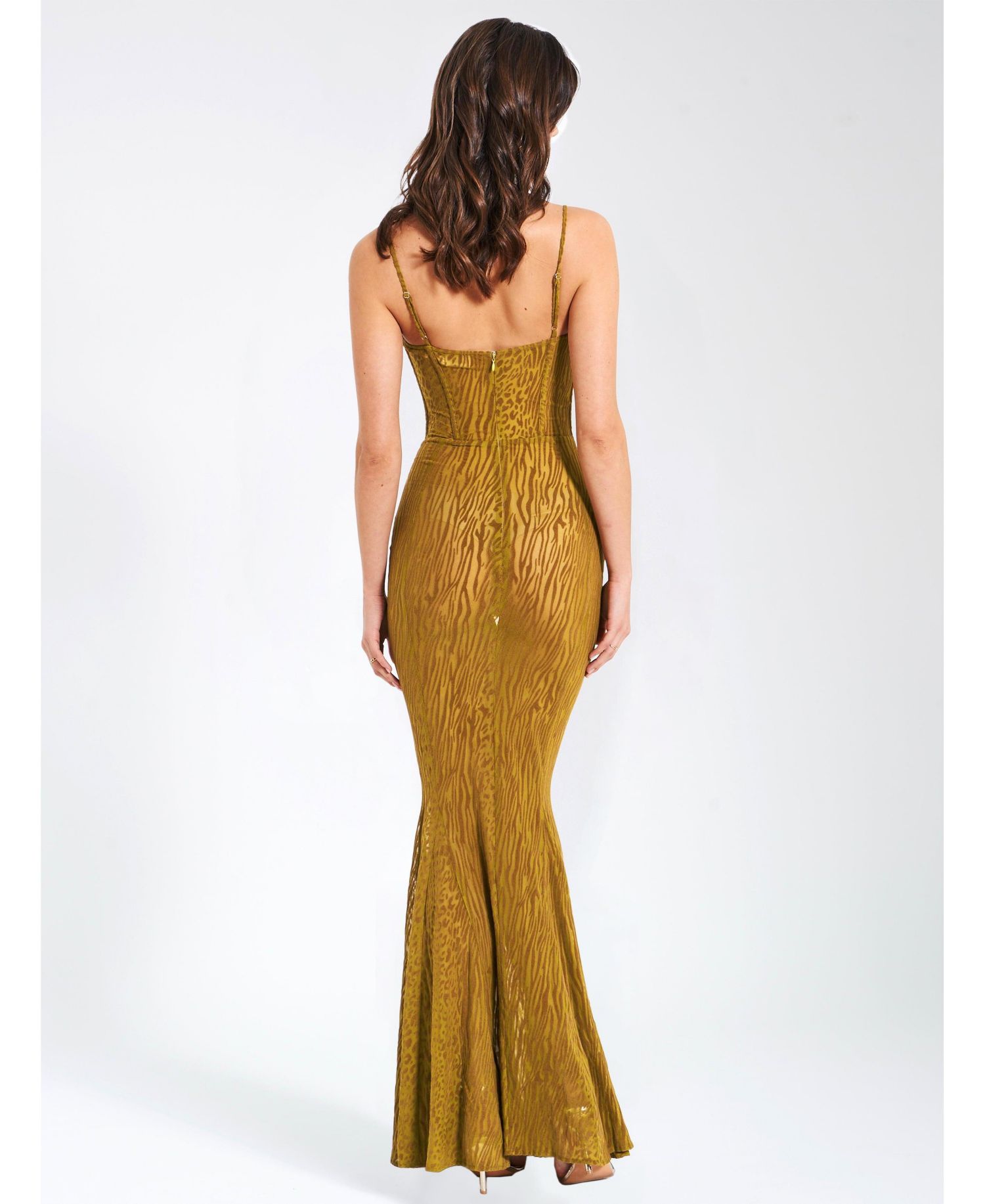 Women's Ulani Gold Burnout Velvet Detail Mesh Maxi Dress