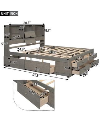 King Size Platform Bed with Storage Headboard and 8 Drawers