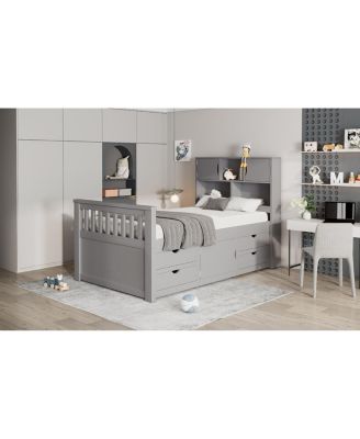 Twin Captain Platform Bed Frame with Storage, Drawers, Gray