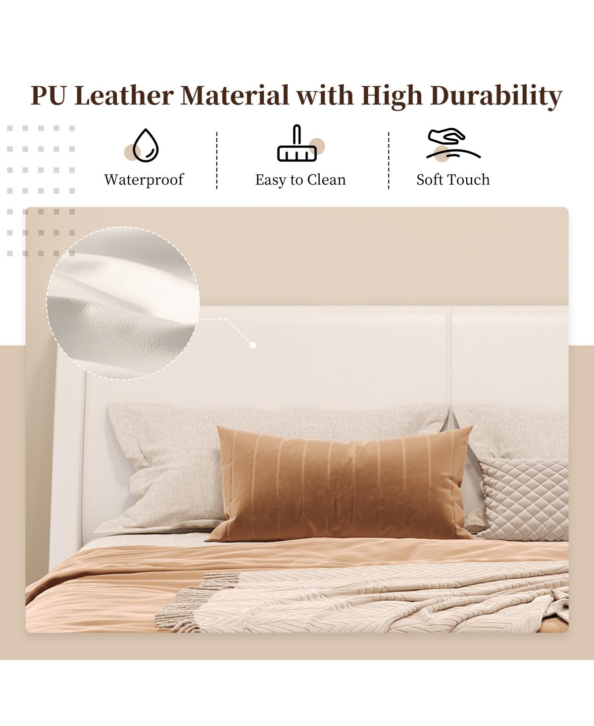 Streamdale Furniture King Size White Pu Leather Upholstered Platform Bed Frame, No Box Spring Needed