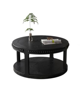 31.5" Round Wood Coffee Table - 2-Tier Rustic Shelf
